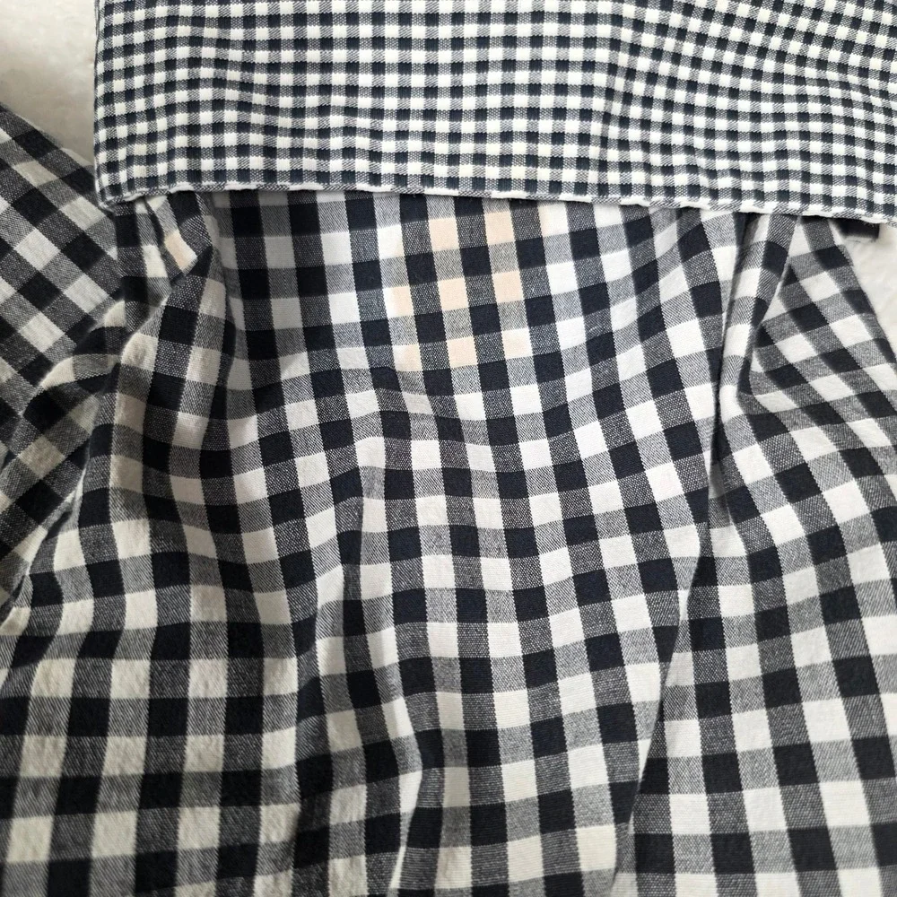 Erena Woman‎ Button Down Shirt Womens 2X Black Gingham Good Long Sleeve Stretch